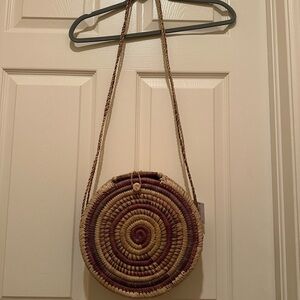 Round Rattan Woven Straw Bag - Natural and Brown